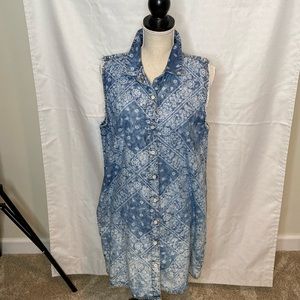 86 Hippie Laundry Paisley Long Tunic Dress Distressed Blue Size Large